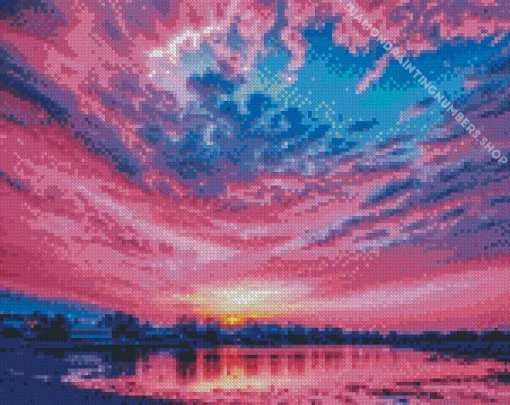 Sparkling blue and pink sunset Diamond Paintings