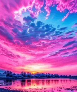 Sparkling blue and pink sunset Diamond Paintings