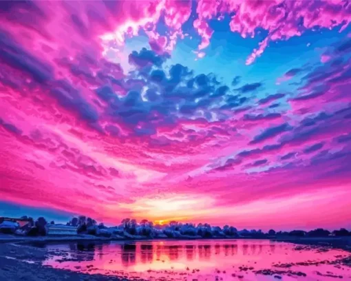 Sparkling blue and pink sunset Diamond Paintings