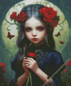 aesthetic goth girl and flower Diamond Paints