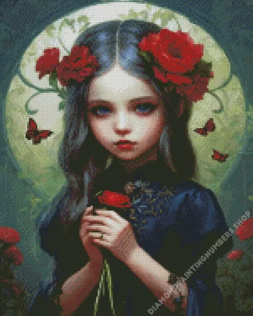 aesthetic goth girl and flower Diamond Paints