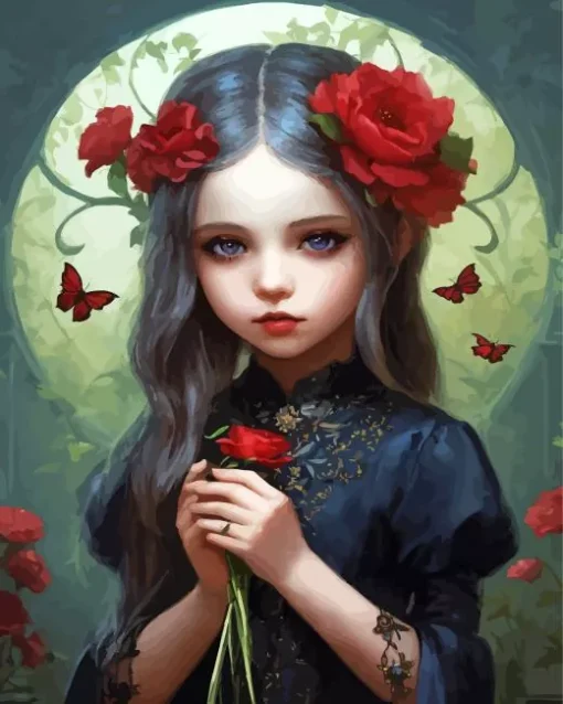 aesthetic goth girl and flower Diamond Paints