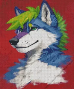 blue and green wolf art Diamond Paints