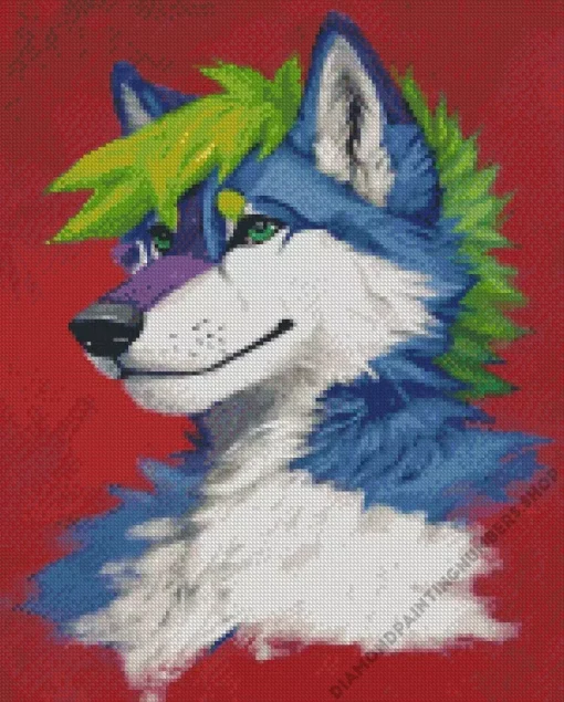 blue and green wolf art Diamond Paints