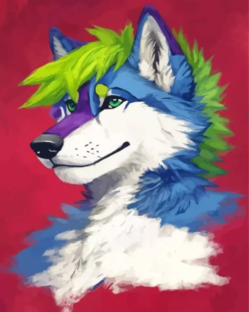 blue and green wolf art Diamond Paints