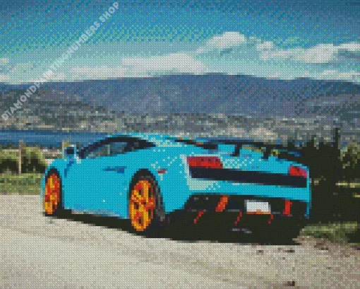 blue and orange lamborghini car Diamond Paints