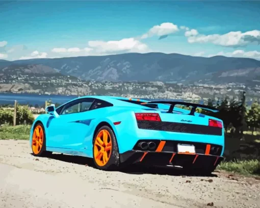 blue and orange lamborghini car Diamond Paints
