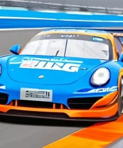 blue and orange race car (2) Diamond Paints