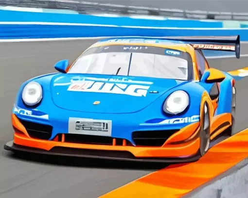 blue and orange race car (2) Diamond Paints