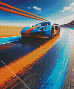 blue and orange race car Diamond With Numbers