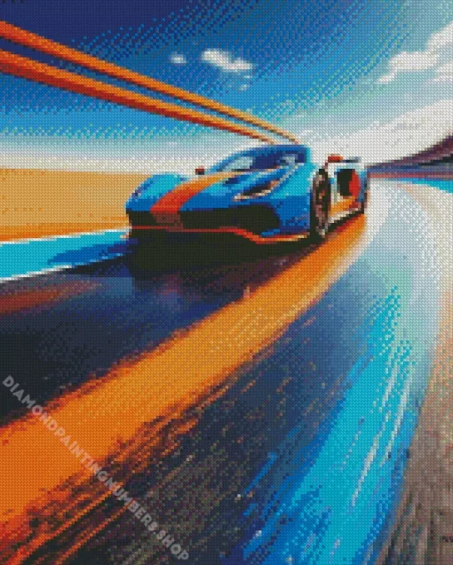 blue and orange race car Diamond With Numbers
