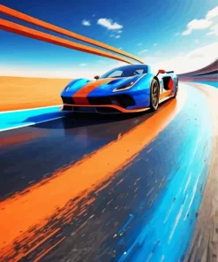 blue and orange race car Diamond With Numbers