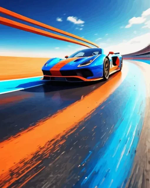 blue and orange race car Diamond With Numbers