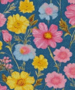 blue and pink and yellow flowers Diamond With Numbers