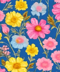blue and pink and yellow flowers Diamond With Numbers
