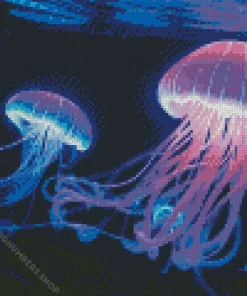 blue and pink jellyfish underwater Diamond Paintings