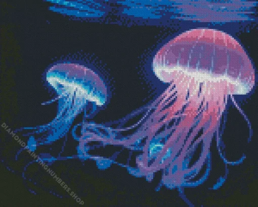 blue and pink jellyfish underwater Diamond Paintings
