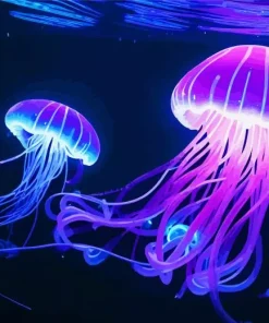 blue and pink jellyfish underwater Diamond Paintings