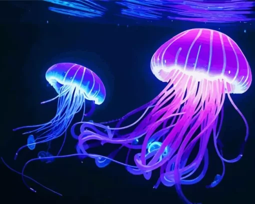 blue and pink jellyfish underwater Diamond Paintings