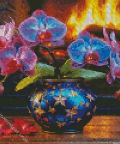 blue and pink orchid vase Diamond Dotz