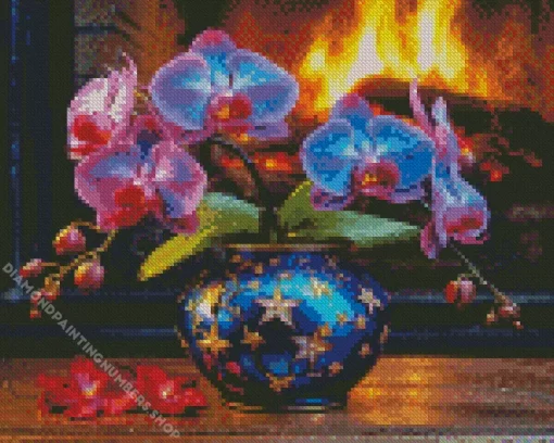 blue and pink orchid vase Diamond Dotz