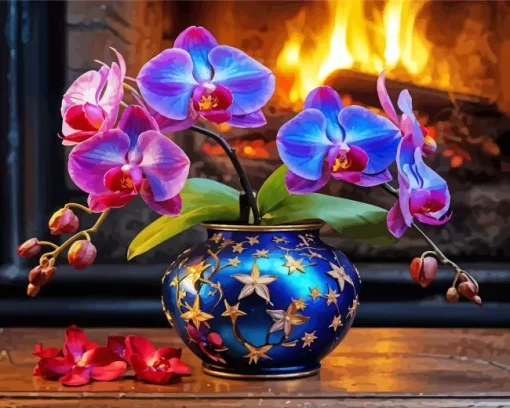 blue and pink orchid vase Diamond Dotz