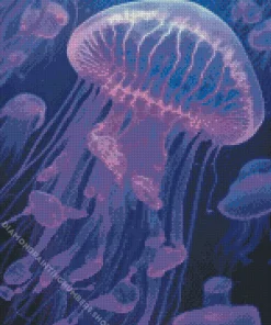blue and purple jellyfish Diamond Paintings