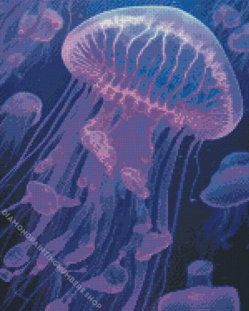 blue and purple jellyfish Diamond Paintings