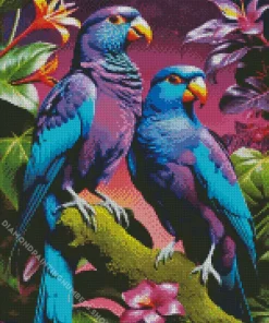 blue and purple parrots Diamond Paintings