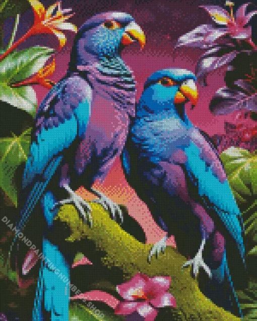 blue and purple parrots Diamond Paintings