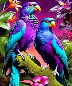 blue and purple parrots Diamond Paintings