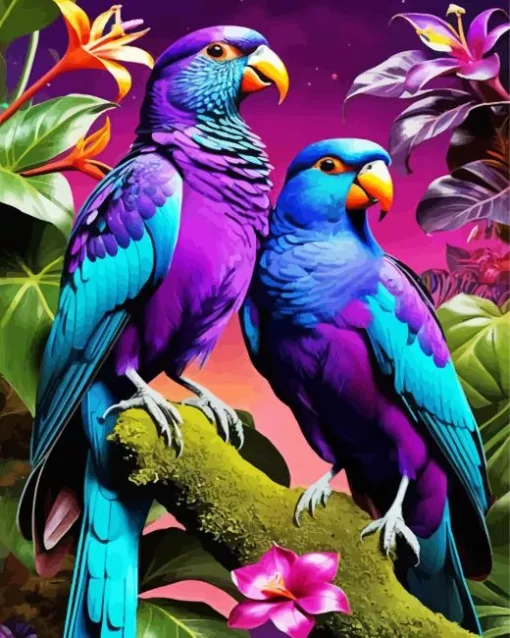 blue and purple parrots Diamond Paintings