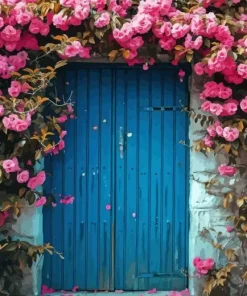 blue door flowers Diamond Paintings