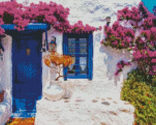 blue door greece Diamond Paintings