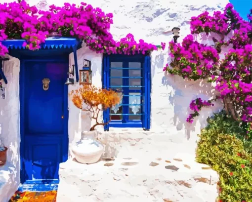 blue door greece Diamond Paintings