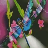 blue dragonfly and pink flowers Diamond Dotz
