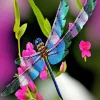 blue dragonfly and pink flowers Diamond Dotz