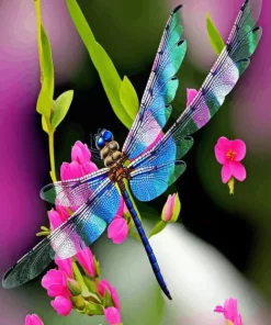 blue dragonfly and pink flowers Diamond Dotz
