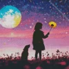 cute girl and moon Diamond Paints