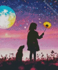 cute girl and moon Diamond Paints