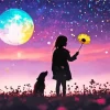 cute girl and moon Diamond Paints