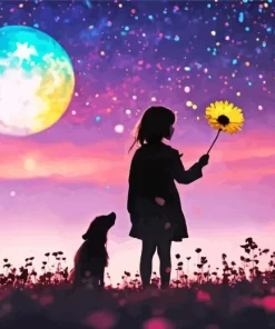 cute girl and moon Diamond Paints