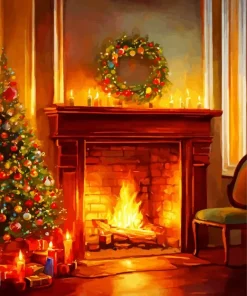 fireplace romantic art Diamond Paints