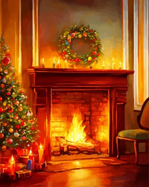 fireplace romantic art Diamond Paints