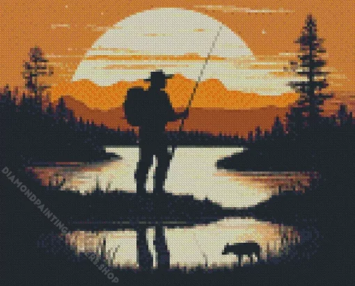 fishing silhouette poster Diamond Paints