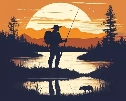 fishing silhouette poster Diamond Paints