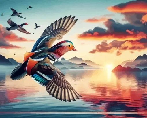 flying mandarin duck Diamond Paintings