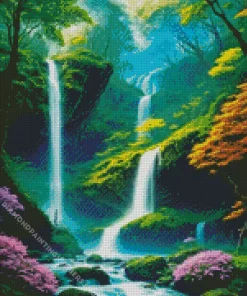 forest waterfall art Diamond Dotz
