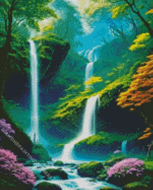 forest waterfall art Diamond Dotz