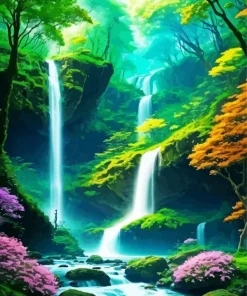 forest waterfall art Diamond Dotz